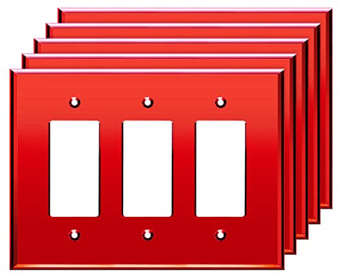 LIDER Reflektierende Acryl Lichtschalter- und Steckdosenabdeckung, Wandplatte, Plexiglas, Acrylglas, übergroßes 3-fach, 13,3 x 17,9 cm, LWP-33O-ARD5P, Rot