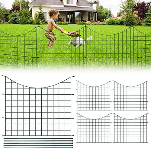 Jopassy Teichzaun, Steckzaun Metall, Gartenzaun mit 5 Zaunelemente und 6 Befestigungsstäben, Welpenauslauf, Freigehege,Gitterzaun Set ür den Garten, Zaun für Hunde, Unterbogen
