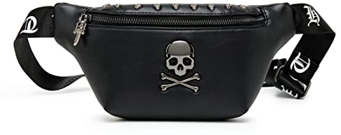 Bauchtasche Herren Leder,Schwarz Bauchtasche Damen Leder Festival,Klein Totenkopf Entworfen Fanny Pack Stylisch,Gürteltasche Herren Damen für Reisen Einkaufen (Skull -2)