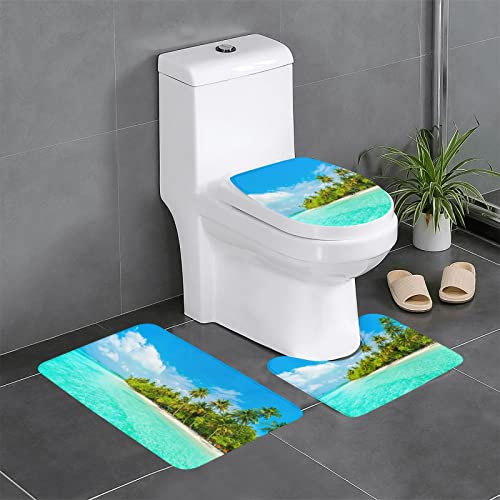 Insel mit Sandstrand und Palme, 3-teilig, Flanell-Fallschutzmatte, hervorragende Saugfähigkeit für Badezimmer, WC, Schlafzimmer, Küche