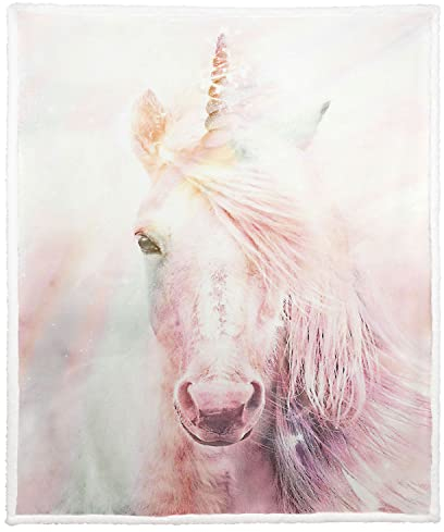 Violetpos Warm Sherpa Sofaüberwurf Decke 150x200 cm Dicke Kuscheldecken Sanft Flanell Weich Fleecedecke Bettüberwurf Mädchen Rosa Einhorn Pferd