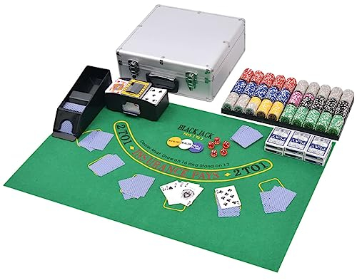 RAUGAJ Poker/Blackjack-Set mit 600 Laser-Chips aus Aluminium, Artikelfarbe: Mehrfarbig