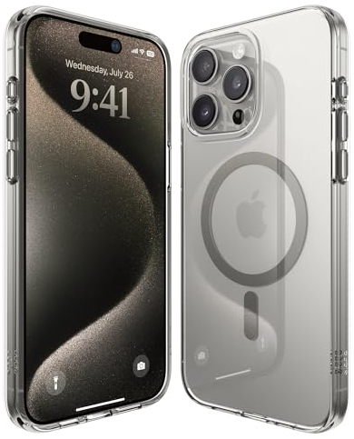 elago Magnetische Hybrid Transparent Hülle Kompatibel mit iPhone 15 Pro Max Hülle, Kompatibel mit MagSafe, PC+TPU Technologie, US Military Grade Fallschutz, Reduzierte Vergilbung (Mittelgrau)