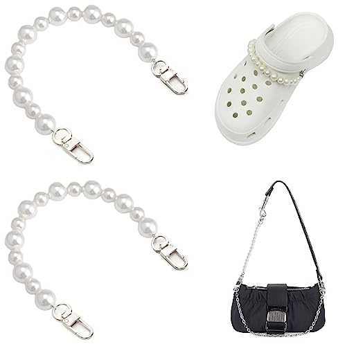 2 Pcs Perlen Taschenkette Trageriemen Tasche Perle Kette Schulterriemen Schultergurt Taschenketten Accessoire Schuhe Kette DIY Schuh-Charms Passend Clog Charme Schuh Anstecker Dekoration (A)