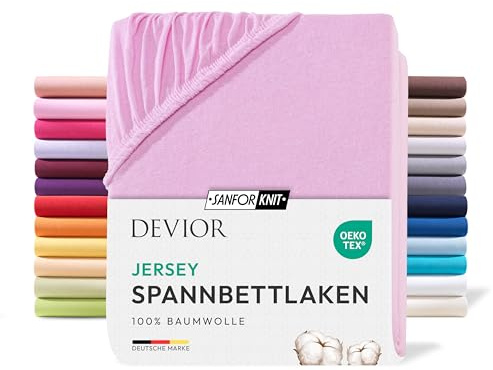 Devior Jersey Spannbettlaken 140x200cm - 160x200cm, 100% Baumwolle, Matratzenhöhe bis 22cm, Rosa – 135 g/m² Anti-Statisches, atmungsaktives Bettlaken mit Einlaufschutz, Matratzenbezug Rosa