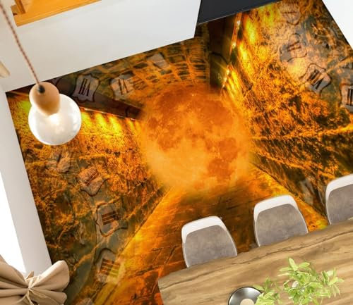 Benutzerdefinierte Selbstklebende Boden Wandtapete 3D-Tunnel, gelb, 150 x 105 cm 3D Bodenfliesen Aufkleber Wohnzimmer Studie Pvc Wasserdicht Tragen 3D Bodenbelag Tapete