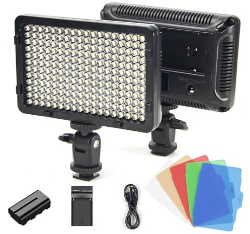 Tolifo PT-216S Lampe vidéo sur appareil photo, panneau lumineux LED 13 W avec batterie Li-ion 2200 mAh et chargeur 5 filtres de couleur, éclairage photo et vidéo ultra lumineux à intensité variable,