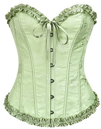 Vrapo Corsetto Bustino da donna, Corset con lacci in vita, lingerie modellante, Verde 1, XS