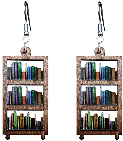 Acryl Bücherregal baumeln Ohrringe mit Buchregale gemustert, Buchliebhaber Tropfen Ohrringe