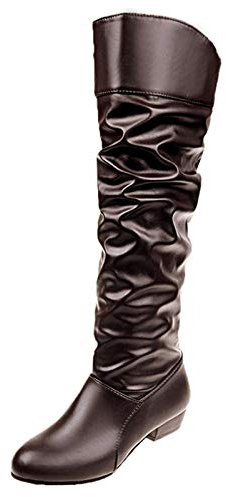 Générique 2024 - Solid Toe Round Women Slip-On Boots Scarpe tacco Stivali di colore alto Stivali da donna alti al ginocchio Sandali Zeppe basse Per Donne larghe, marrone, 43 EU