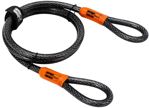 eMjollRay Cavo in Acciaio per Scooter Elettrico, Lucchetti per Cavo per Bici in Acciaio Intrecciato da 10 mm, Cavo in Acciaio di Sicurezza Resistente Antifurto per Scooter, Bici e Lucchetto a U