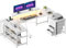 ODK 167×102 cm Corner Desk with Drawers, Reversible L Shaped Computer Desk with LED Lights, Gaming Table with Powers Outlets for Home Office All White
