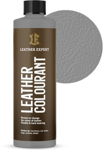 Sehr Deckend Wasser Lederfarbe Grau - 250 ml Leather Paint für Natur und ÖkoLeder - Leather Dye Ohne Alkohol für alle Lederaccessoires - Reißt oder Blättert Nicht ab