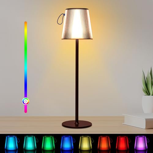 Jueholla Lampada da Scrivania, Lampada da Tavolo Senza Fili, Colore Luce Bianca 3000K+RGB, Design Magnetico, IP54 Impermeabile per Interni ed Esterni da Letto, Marrone