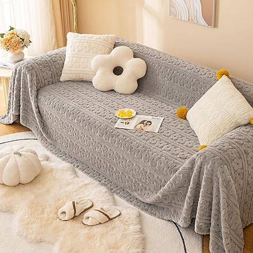 Bishilin Sofabezug 4 Sitzer rutschfest, Überzug Sofa Ecksofa 180x340CM Blumen Motiv Grau Couchbezug Katzenschutz Universal