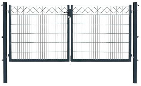 Dekor Doppeltore EXCLUSIVE in den Ausführungen Karo & Ring für Stabmattenzäune - Drahtstärke: 6/5/6 mm - mit Zierornamenten (KARO, Anthrazit, B 300 x H 120 cm)
