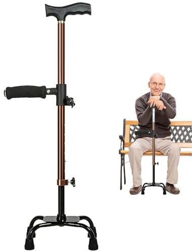 Vierfuß Spazierstock Gehstock, Alle Gelände Gehstock, 10-Stufig Höhenverstellbarer Gehstock, Gehstöcke für Senioren Gehstock Herren Ergonomischer Griff, Gehstock Damen, Spazierstock Aluminium