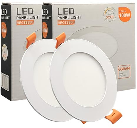 FactorLED Pack x2 Downlight LED Techo Empotrable Circular Slim 12cm 10W (100W), Panel Redondo Empotrado, Placa Extraplana, Luz Seleccionable 2700K-4000K-5700K (CCT) (2, Ø120mm)