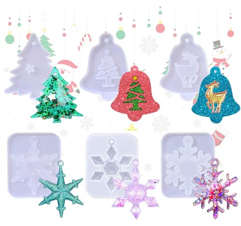 6 Stück 3D Weihnachts Harzformen, Epoxidharz Weihnachten Glocke Formen, DIY Schneeflocke Silikonformen Weihnachten Glocke Silikonformen Weihnachten für Weihnachtsschmuck Weihnachts Baum Hängeornamente