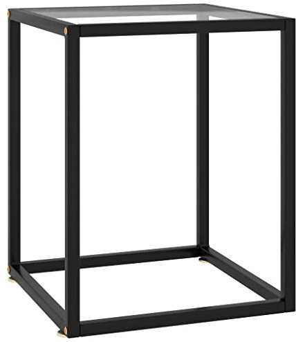 OHOOWOO Table Basse Noir avec Verre trempé 40x40x50 cm,Table Basse Moderne et Pratique en Verre trempé et Acier pour Le Salon Ameublement et Décoration