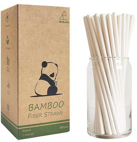 Nature Bamboo Drinking Straws Disposable Biodegradable Bamboo Fiber Straws for Cocktail (240pcs, 6x197mm)