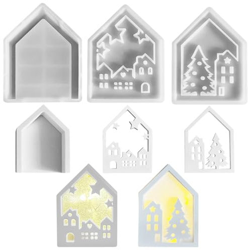 Moules en silicone de Noël - Maisons de Noël avec étoile - Moule en silicone pour guirlandes lumineuses - Décoration de village de Noël DIY (maison 05)