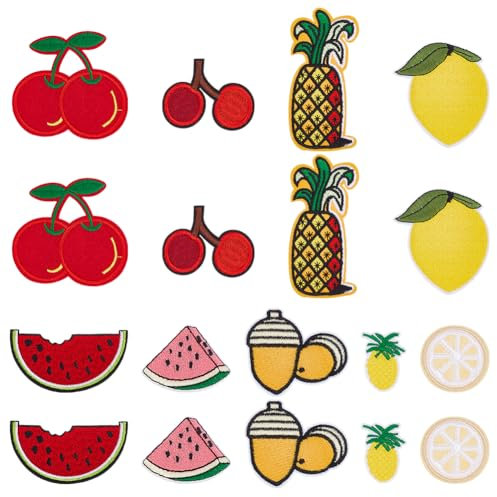 arricraft 18 Pcs Fruit Fer Sur Patches Patchs Auto Adhésifs Brodés en Polyester Sur le Thème des Fruits D'Été en Forme de Citron D'Ananas et de Cerise pour Vêtements Accessoires de Bricolage Patchs