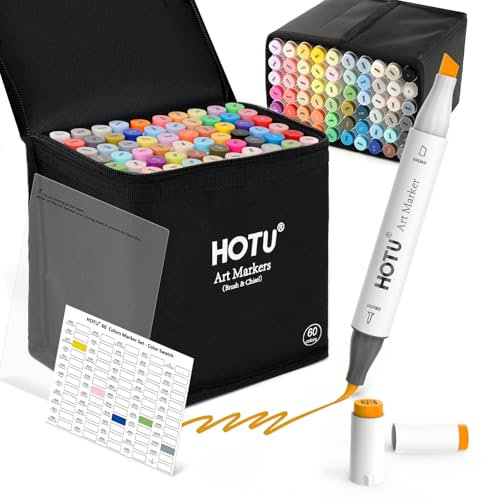 HOTU Alkohol Marker Stifte Set, 60 Pinsel Marker Stift Doppelseitige Farbspitz Chisel Tip Alkoholmarker Twin Marker Stifte für Comics, Manga, Skizzieren, Kalligraphieren und Zeichnen