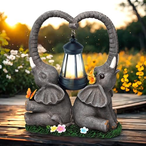yiilead 27cm Solar Elefant Gartendeko,Herzform Elefanten Deko,Geschenke für Frauen,Einzigartige Housewarming Geschenke für Mütter, Liebhaber und Jahrestag