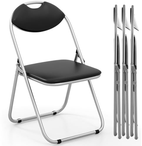 HOMASIS 4er Set Klappstühle, Gepolsterte Stuhl-Set mit Metallrahmen & Anti-Rutsch-Fußpolster, 4 Stück faltbarer Campingstuhl, stabiles Gästestuhl Faltstuhl-Set aus Stahl, 115 kg belastbar, Schwarz (4)