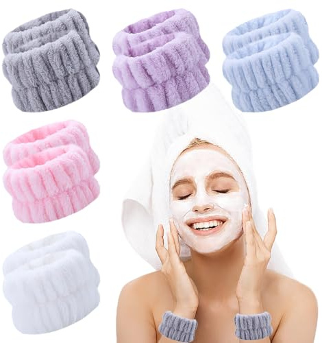 TRKETK 10 Stück Gesichtswasch-Armband, Handgelenk, Spa, Waschband, Mikrofaser, saugfähig, elastisches Handtuch, Handgelenkbänder, mehrfarbig, Schweißband für Bad, Dusche, Make-up, Hautpflege, Übung