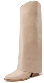 QUEEN HELENA Camperos Alti Stivali Texani a Gambale Largo con Tacco Donna X31-109 (Beige, Sistema Taglie Calzature EU, Adulto, Donna, Numero, Media, 40)