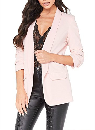 GOSTYLES® Womens 3/4 Sleeve Ruffle Frill Front Open Blazer, Casual & Formal Wear Elegant Duster Jacket (Nude, 3XL)