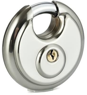 Cadenas Rond 90mm Acier Inoxydable Haute Sécurité | Anti-Coupure & Waterproof IP65 | 2 Clés Incluses | Verrou Résistant pour Extérieur, Garage, Hangar, Storage, Portail, Bateau | Protection Renforcée