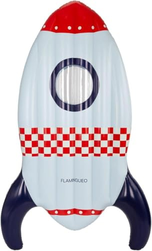 Flamingueo Aufblasbare für Kinder, Für Pool und Strand, Design-Rakete Schwimmer, PVC, Material Beständig, Doppelventil, 85 x 190 x 20 cm
