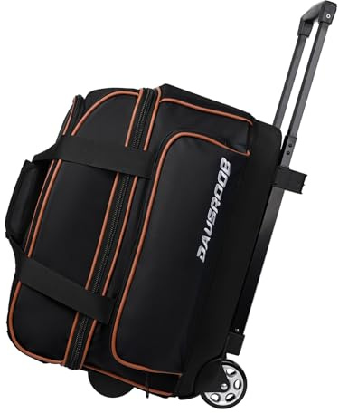 2 Ball Bowling Bag with Wheel,900D Oxford Waterproof PU,Dual Roller Bowling Bag with Sturdy Frame,Large Shoe Compartment Fits Up to Men’s 16,Rolling Bowling Tote, Handle Extends to 39.5 (Black)