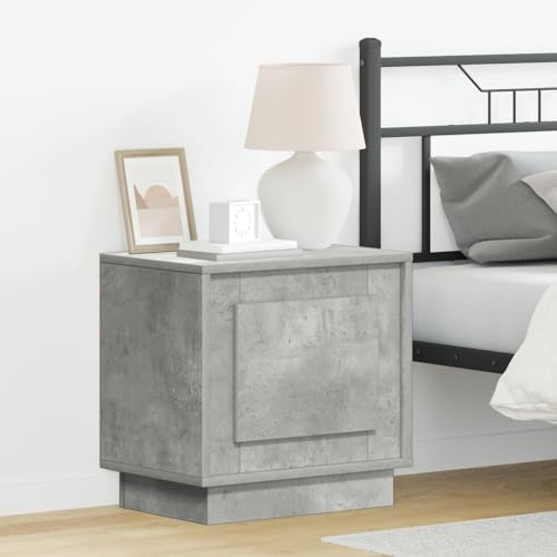 Modernes Nachttisch-Set Beton-Grau mit großer Schublade aus Altholz und Holzwerkstoff, 44 x 34,5 x 45 cm, Stabiler Stauraum für Schlafzimmer, einfache Montage, Elegantes