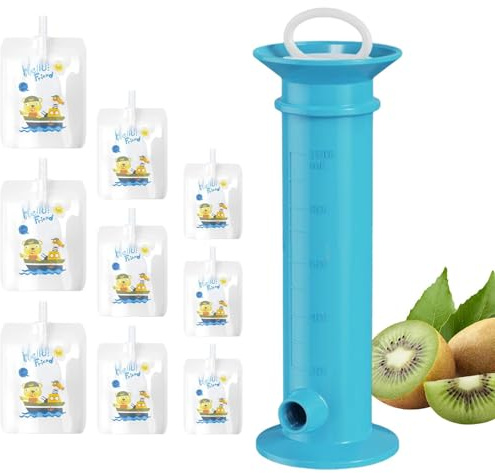 Fruit Squeez - Kit de remplissage de fruits réutilisable - 15 sachets à fruits - Anti-fuite - En silicone souple - Utilisation comme collation pour bébé
