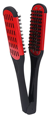 Taidda Beard Straightening Professional Clamp Brush Smoothing Frizz for Men Hair Beard Care Aluminum ABS Safe V Shaped Design for Home Use (Red Black)