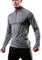 Herren Langarm Laufshirt, Schnelltrocknendes Funktions Sweatshirt, Base Layer Sportshirt, Reißverschluss am Stehkragen, Daumenlöcher, Reißverschlusstasche für Outdoor Fitness Wandern (Dunkelgrau;L)