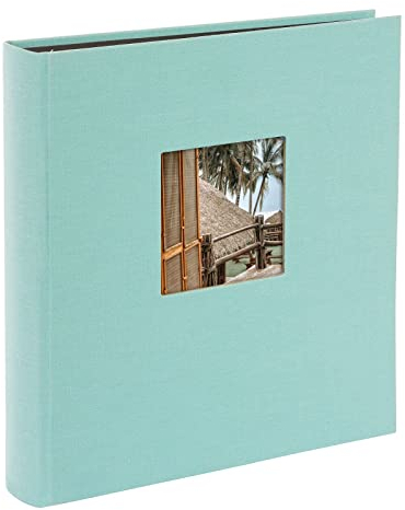 goldbuch 27 907 Bella Vista Fotoalbum mit Bildausschnitt Aqua, Erinnerungsalbum im Format 30 x 31 cm, Foto Album 60 schwarze Seiten mit Pergamin-Trennblättern, Fotobuch mit Leineneinband, Karibikblau