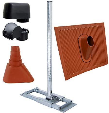 PremiumX Deluxe X90-60 Dachsparrenhalter 90cm Ø 60mm Mast Mastkappe ALU Antennen-Ziegel Manschette Rot