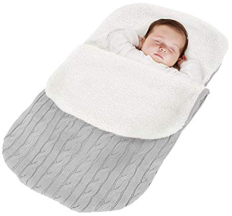 Minetom Fußsack Kinderwagen Baby Schlafsack Strickend Winter Buggy Babyschale Winterfußsack Grau 38 * 68 cm