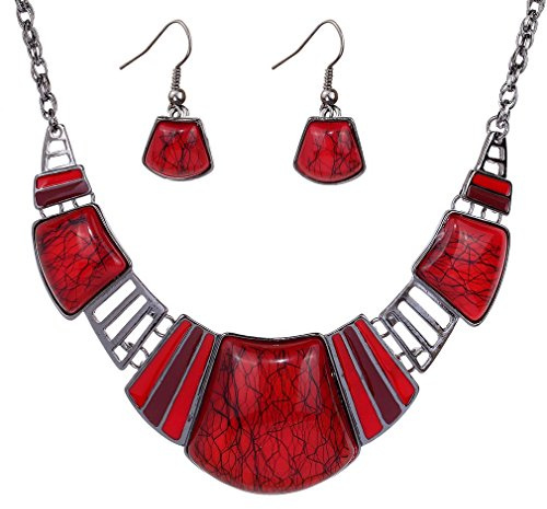 YAZILIND Vintage Ethnic Tibetan Sliver Turquoise Bib Collar Earrings Necklace Jewelry Set Women