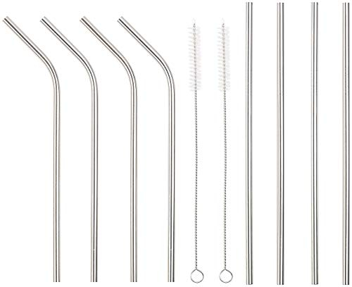 Rosenstein & Söhne Metallstrohhalme: Set mit 8 Edelstahl-Trinkhalmen und 2 Reinigungsbürsten (Cocktail Trinkhalme, Cocktail Trinkhalme aus Edelstahl, Mitbringsel)