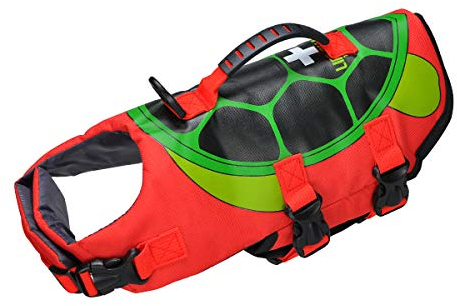 Schwimmweste für Hunde, Größe verstellbar, mit Griff für Schwimmen, Bootfahren, Jagd, Schildkröten-Stil (M)