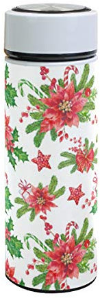Bouteille thermos isotherme en acier inoxydable à double paroi Motif fleurs de Noël