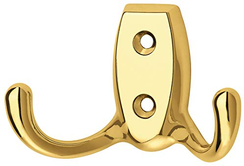 Gedotec Garderobenhaken Vintage - Kleiderhaken JUNA (Doppelhaken 76 x 46 mm,Messing Poliert) - Doppelhaken Antik - Haken für die Garderobe - Kleiderhaken Vintage, Rustikal - Jackenhaken Retro