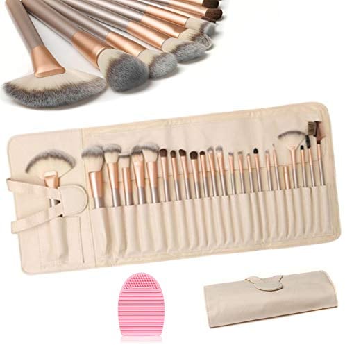 HEPAZ Brochas de Maquillaje,Pinceles Profesional,24 Piezas Brochas +1 PCS Huevo de Limpieza, para Cosmética Facial y Ocular