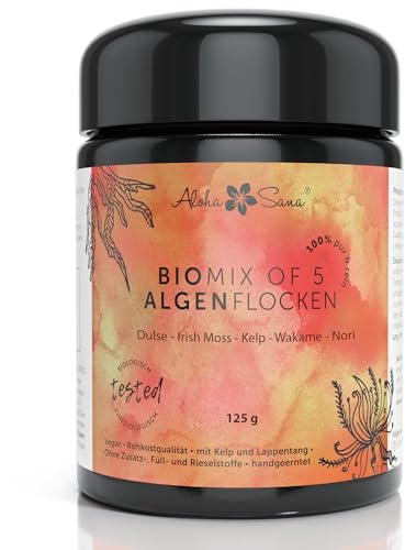 Aloha Sana | Mix of 5 Algen Flocken Bio Atlantik frisch aus Irland (125g) | Einzigartiger Mix aus Dulse, Irish Moss, Kelp (kombu), Wakame, & Nori | laborgeprüft und energetisch getestet